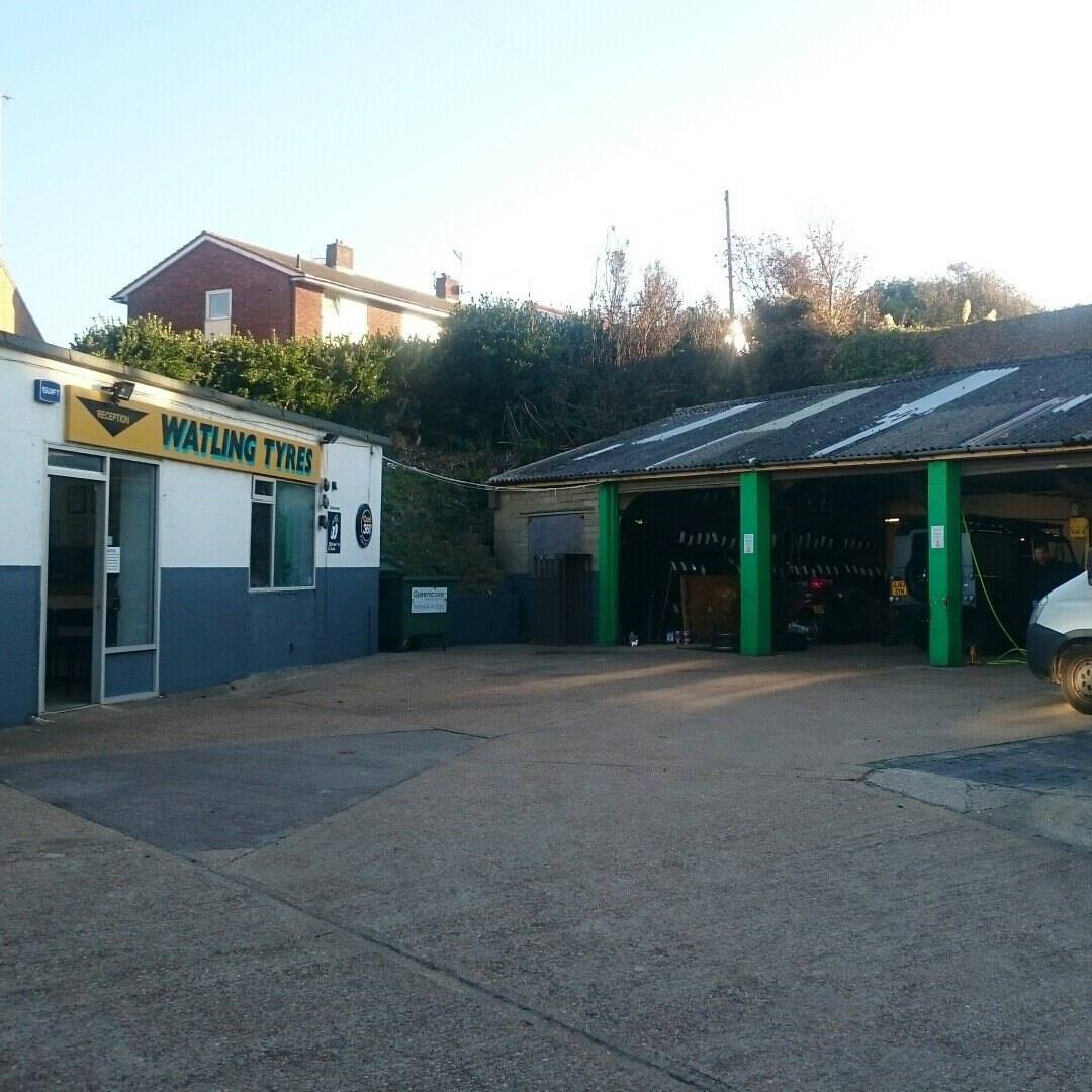 Exterior view of the Watling Tyres garage and tyre fitting centre in Hastings.