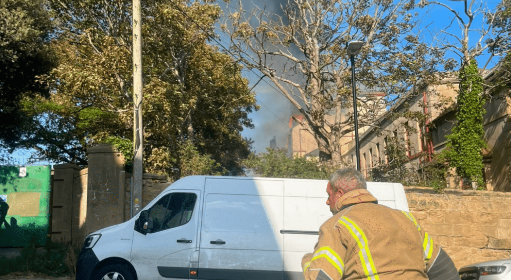 Fire at the former convent site on Magdalen Road in Hastings with emergency services in attendance