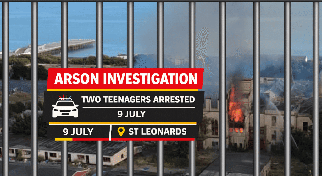 Police investigate suspected arson after fire at the former convent site on Magdalen Road, Hastings.